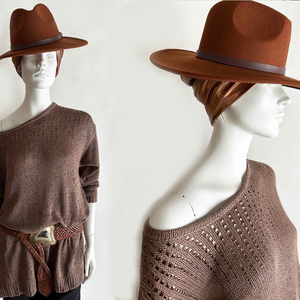 NWT YEST Off Shoulder Slouchy Hazelnut Sweater w/ Studs Size M